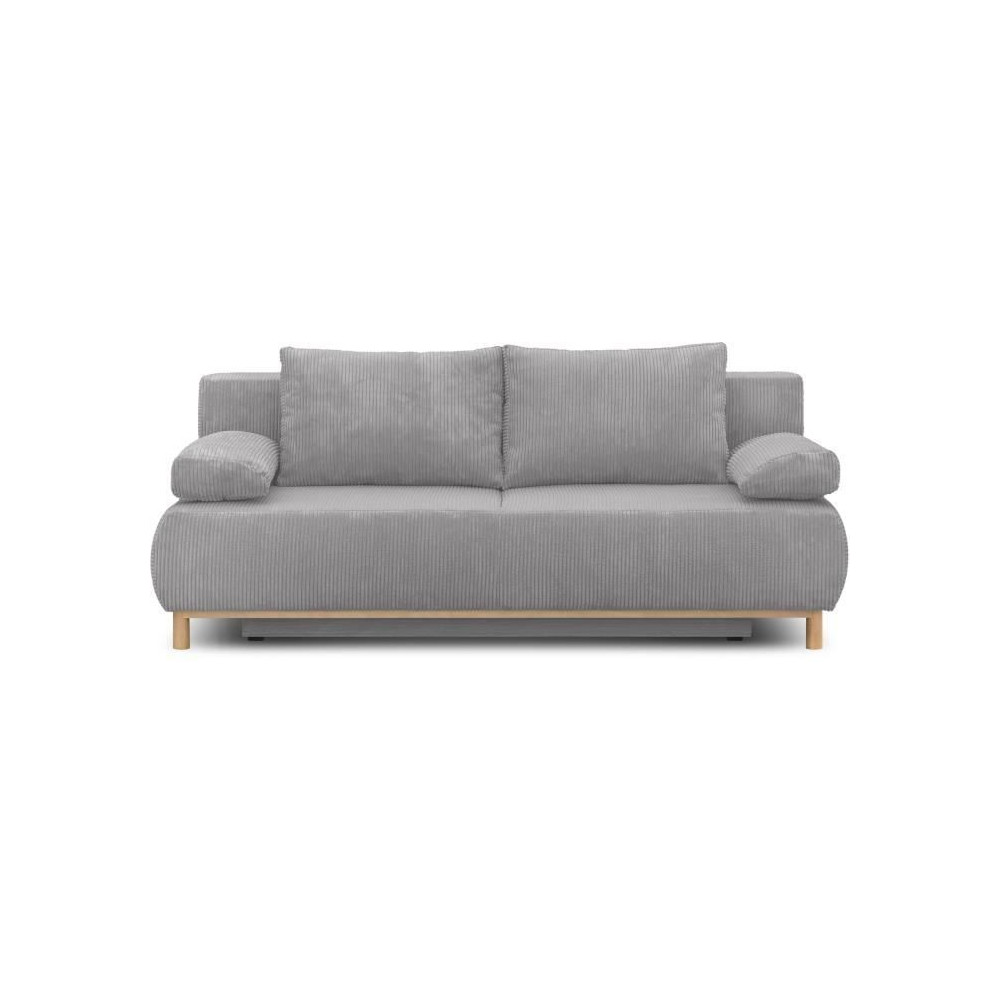 Banquette convertible 3 places MIKA - Velours côtelé gris clair - Co