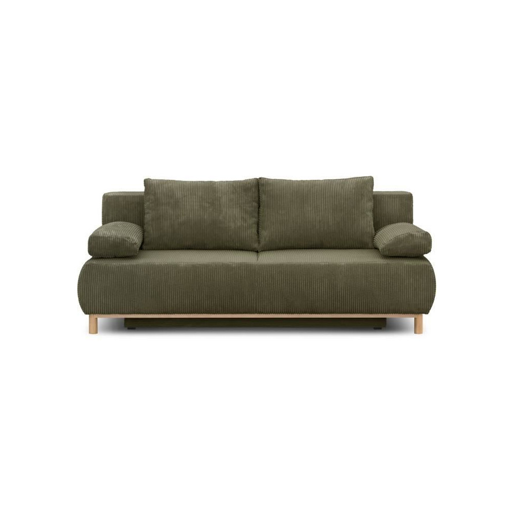 Banquette convertible 3 places MIKA - Velours côtelé vert kaki - Cof