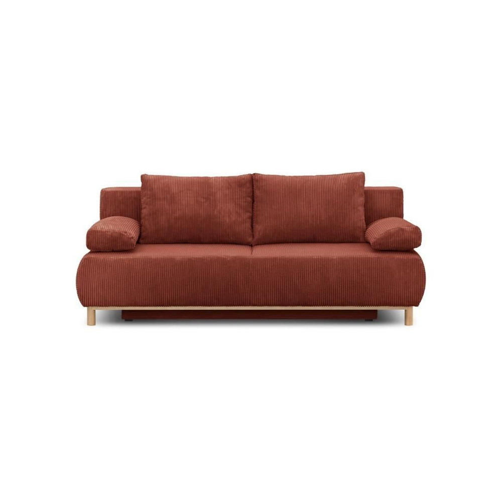 Banquette convertible 3 places MIKA - Velours côtelé Terracotta - Co