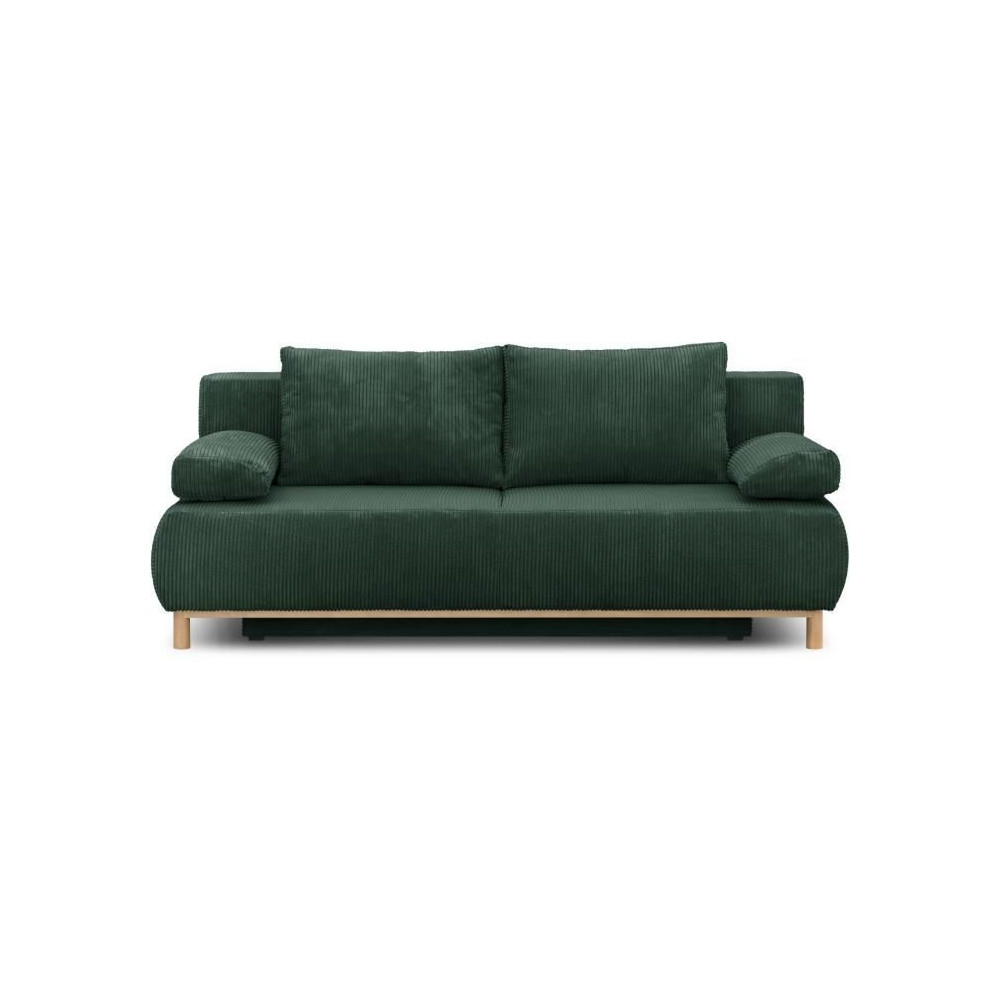 Banquette convertible 3 places MIKA - Velours côtelé Vert foret - Co