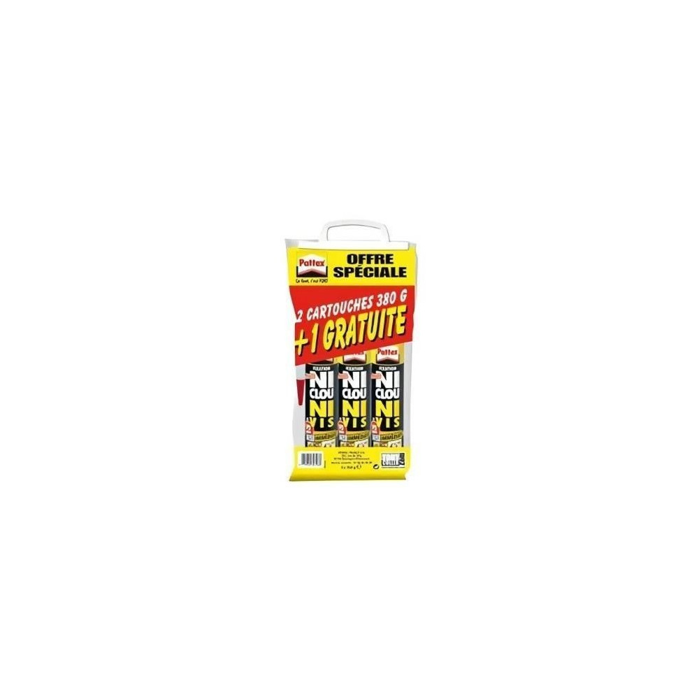 PATTEX Ni clou ni vis Fix Idéal Bois- Lot de 2 cartouches 380g + 1 gr