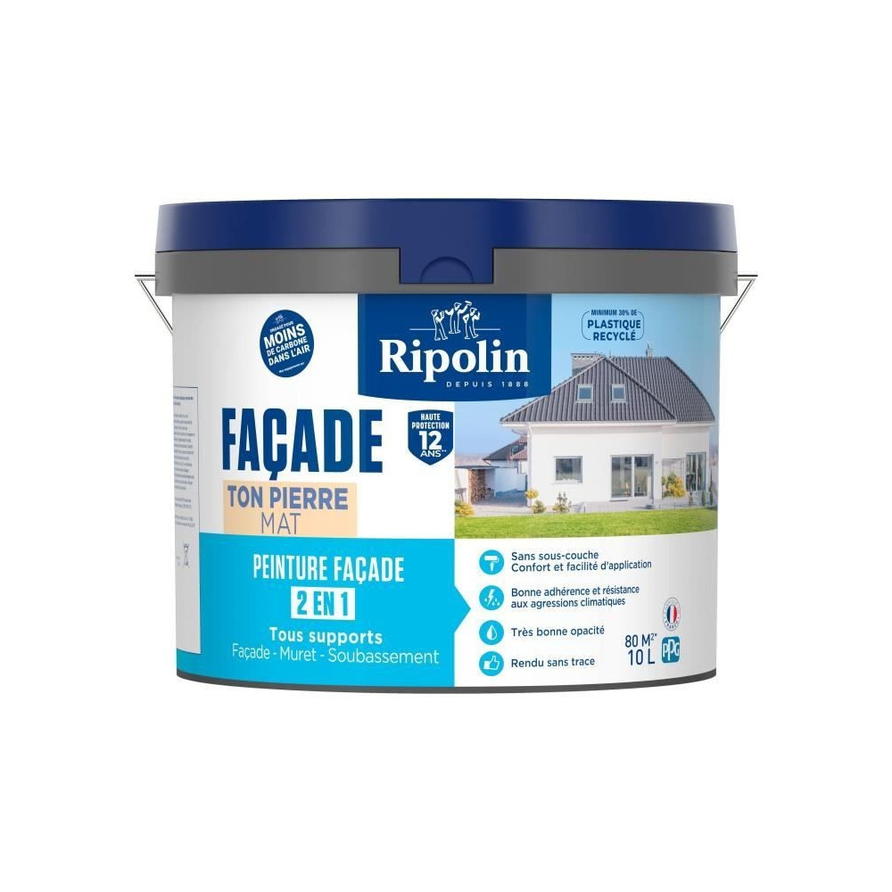 Peinture façade classic 2 en 1 - RIPOLIN - 474647 - Ton pierre - Mat