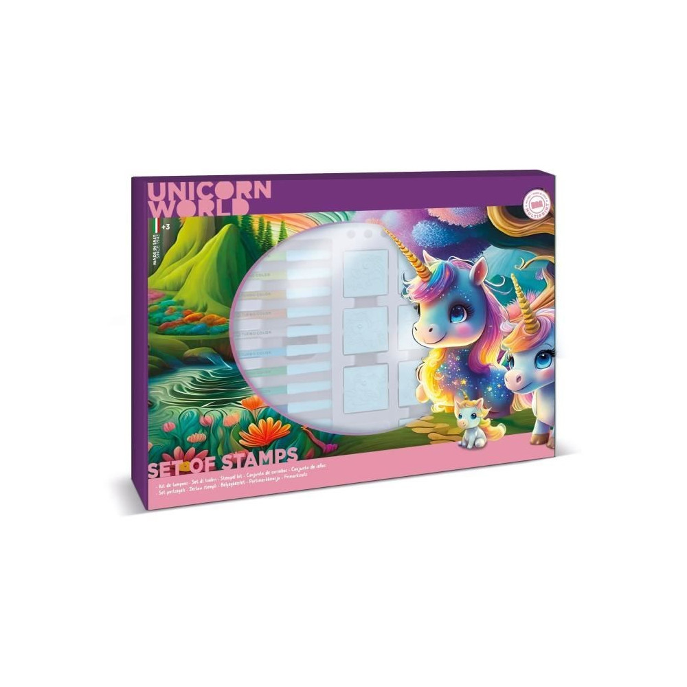 Coffret de tampons - MULTIPRINT - 4978 - Licornes - 7 tampons bois et