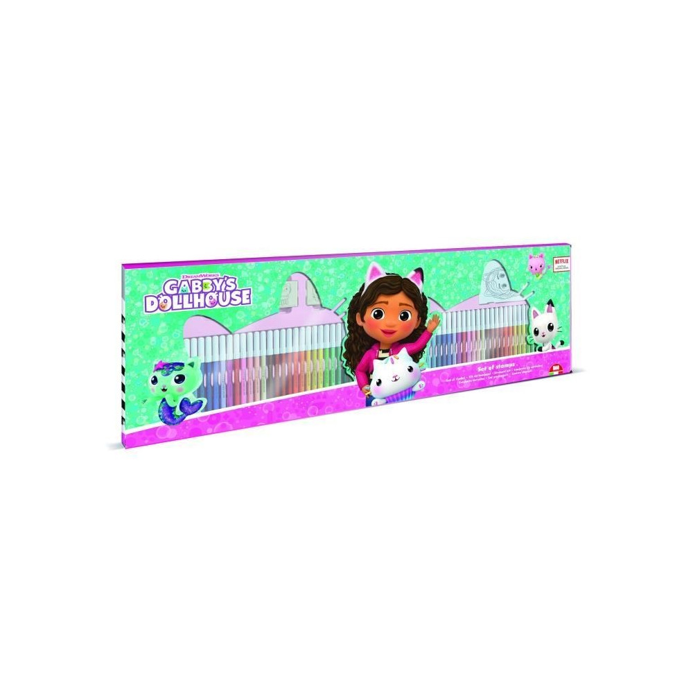 Coffret coloriage - MULTIPRINT - 18117 - 60 feutres 4 tampons Gabby et