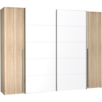 Armoire NARAGO - Décor Chene Sonoma et blanc mat - 2 portes coulissan