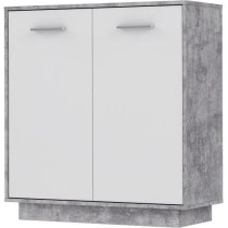 Petit buffet - Meuble de rangement PILVI - 2 portes - Blanc et béton