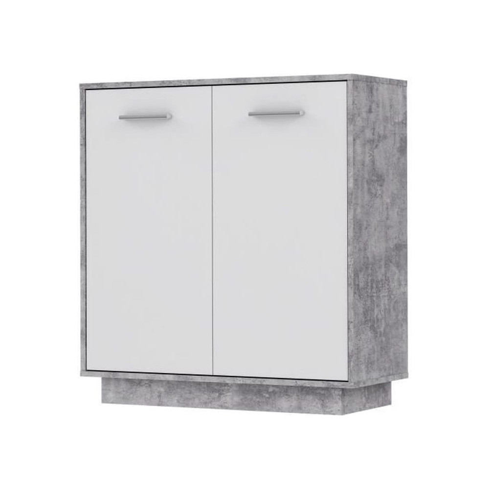 Petit buffet - Meuble de rangement PILVI - 2 portes - Blanc et béton
