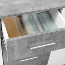 Buffet bas PILVI - 2 portes et 4 tiroirs - Blanc et béton clair - L 1