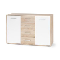 Buffet bas PILVI - 2 portes et 4 tiroirs - Blanc et chene sonoma - L 1