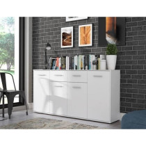 Buffet bas PILVI - 4 portes et 2 tiroirs - Blanc mat - L 162,3 x P 34,