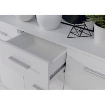 Buffet bas PILVI - 4 portes et 2 tiroirs - Blanc mat - L 162,3 x P 34,