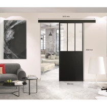 OPTIMUM - Kit porte coulissante + rail + bandeau Atelier - H.204xL.83x
