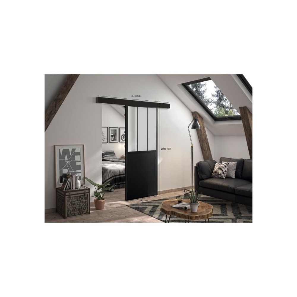 OPTIMUM Kit porte coulissante + rail Atelier - H204 x L83 x P4 cm - No