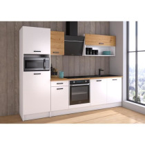 Cuisine complete PREGO - L 263 cm - Décor Blanc et Chene - Plan de tr
