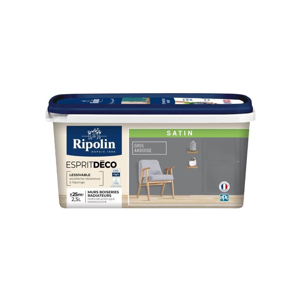 RIPOLIN Peinture Couleur Satin Ultra Couvrante pour Cuisine, Chambre,