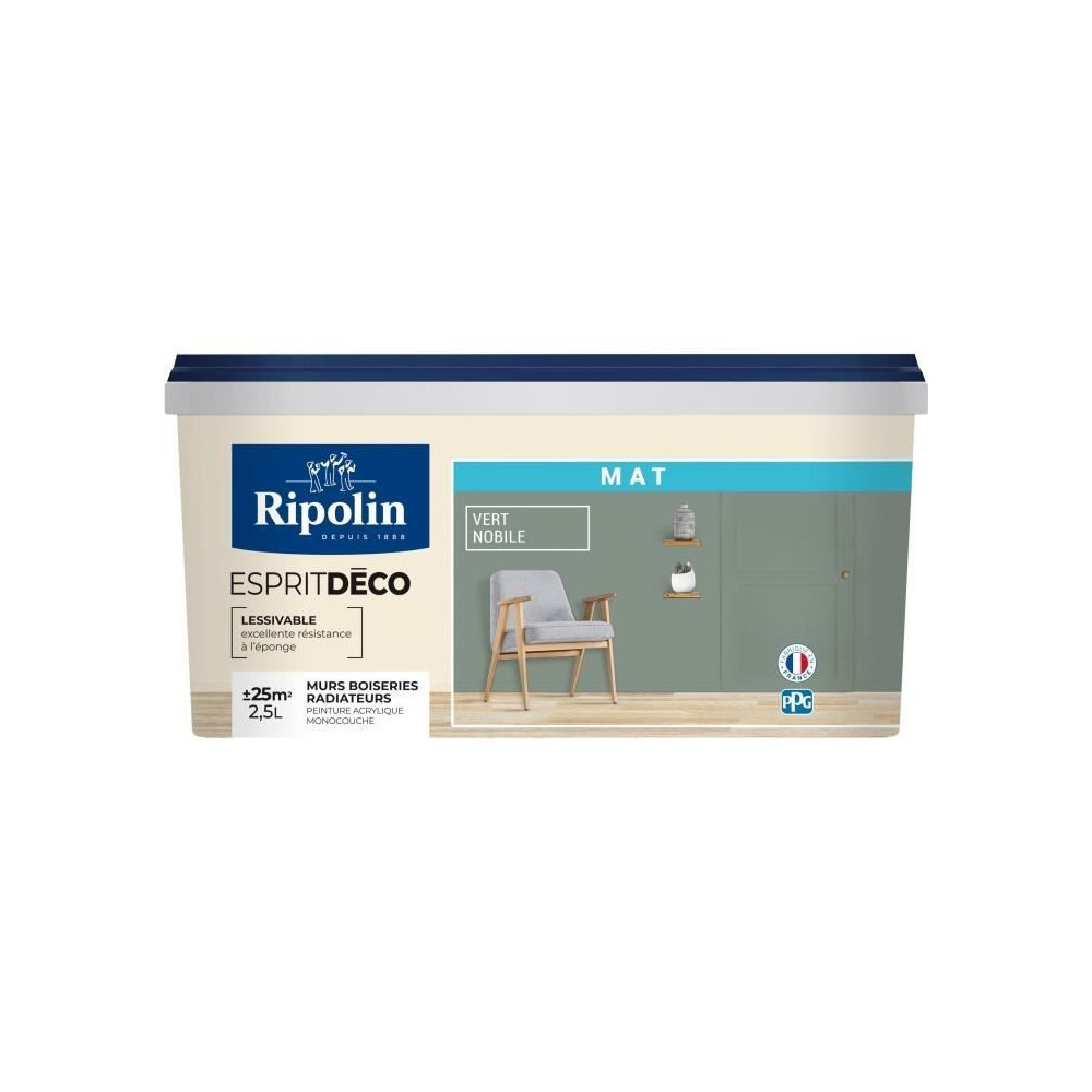 Peinture de décoration murale intérieure - Vert nobile mat - RIPOLIN