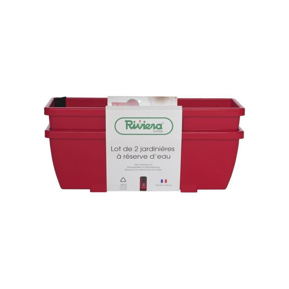 Bac a fleurs RIVIERA EVA - Lot 2 jardinieres - Plastique - 57 cm - Rou