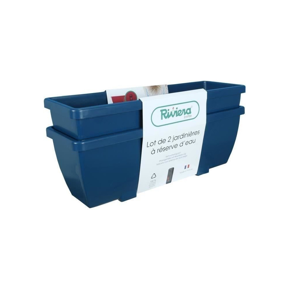 Bac a fleurs RIVIERA EVA - Lot 2 jardinieres - Plastique - 57 cm - Ble