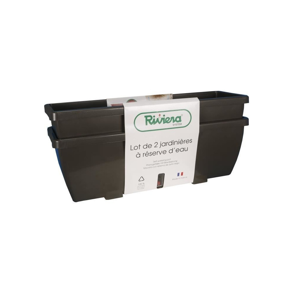 Bac a fleurs RIVIERA EVA - Lot 2 jardinieres - Plastique - 57 cm - Gri