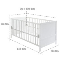 ROBA Lit Bébé Évolutif 70x140 - Réglable en Hauteur - 3 Barreaux A