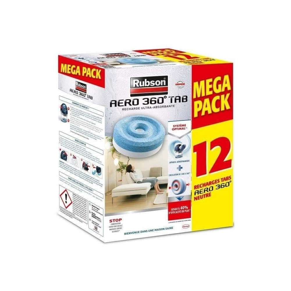 Recharge Aero 360 Neutre pour absorbeur d'humidité RUBSON - Lot de 12