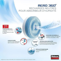 Recharge Aero 360 Neutre pour absorbeur d'humidité RUBSON - Lot de 12