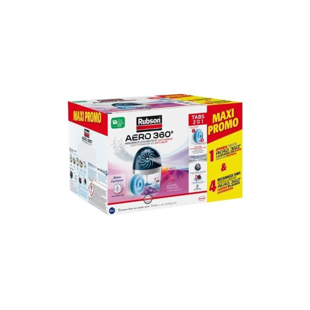 Absorbeur d'humidité - RUBSON - MAXI PROMO - 4 recharges Lavande + 1