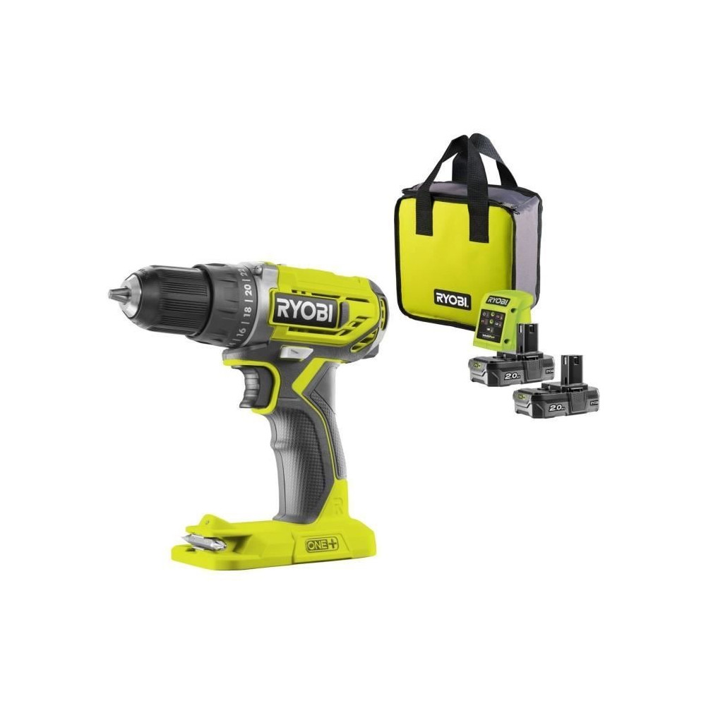 RYOBI - Perceuse-visseuse compacte 18V ONE+ - 2 batteries lithium+ 2,0
