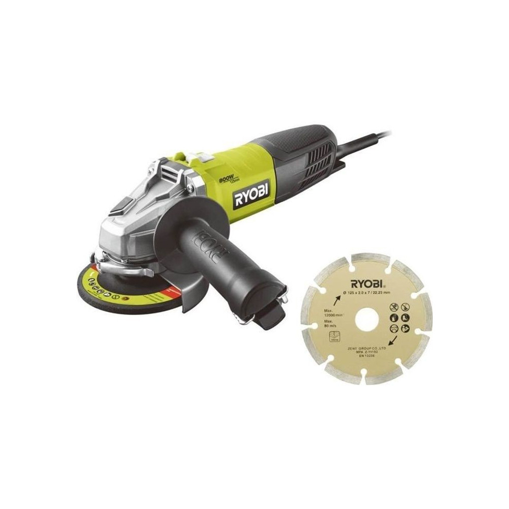 RYOBI - Meuleuse d'angle 800 W diam. 125 mm - 12 000 tr/min + sac, dis