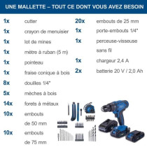 Coffret perceuse visseuse sans fil C-DTB74/2-X - 50Nm mandrin 13mm + 7