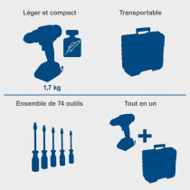 Coffret perceuse visseuse sans fil C-DTB74/2-X - 50Nm mandrin 13mm + 7