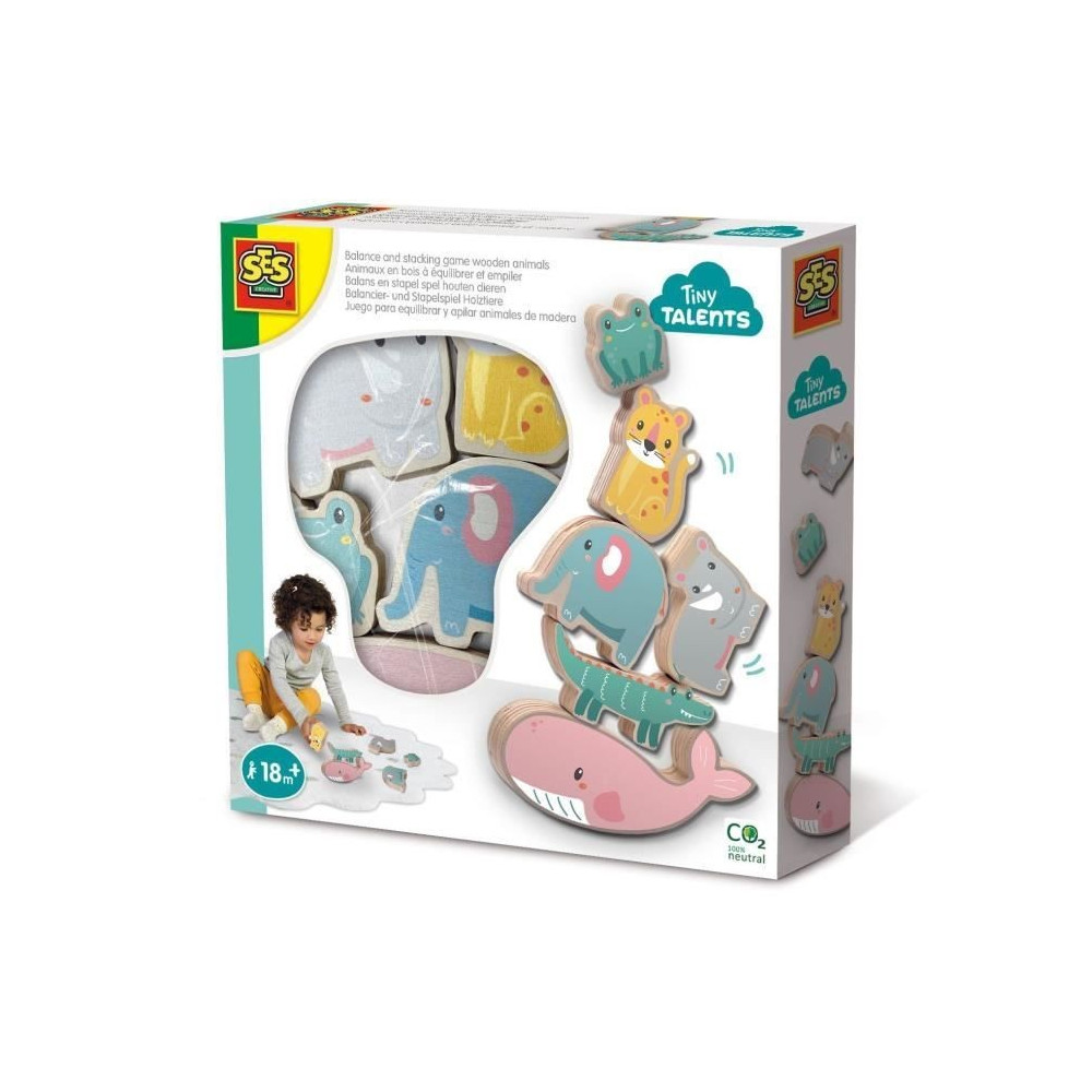 SES CREATIVE - Animaux en bois a équilibrer et empiler - Bébé - Mul