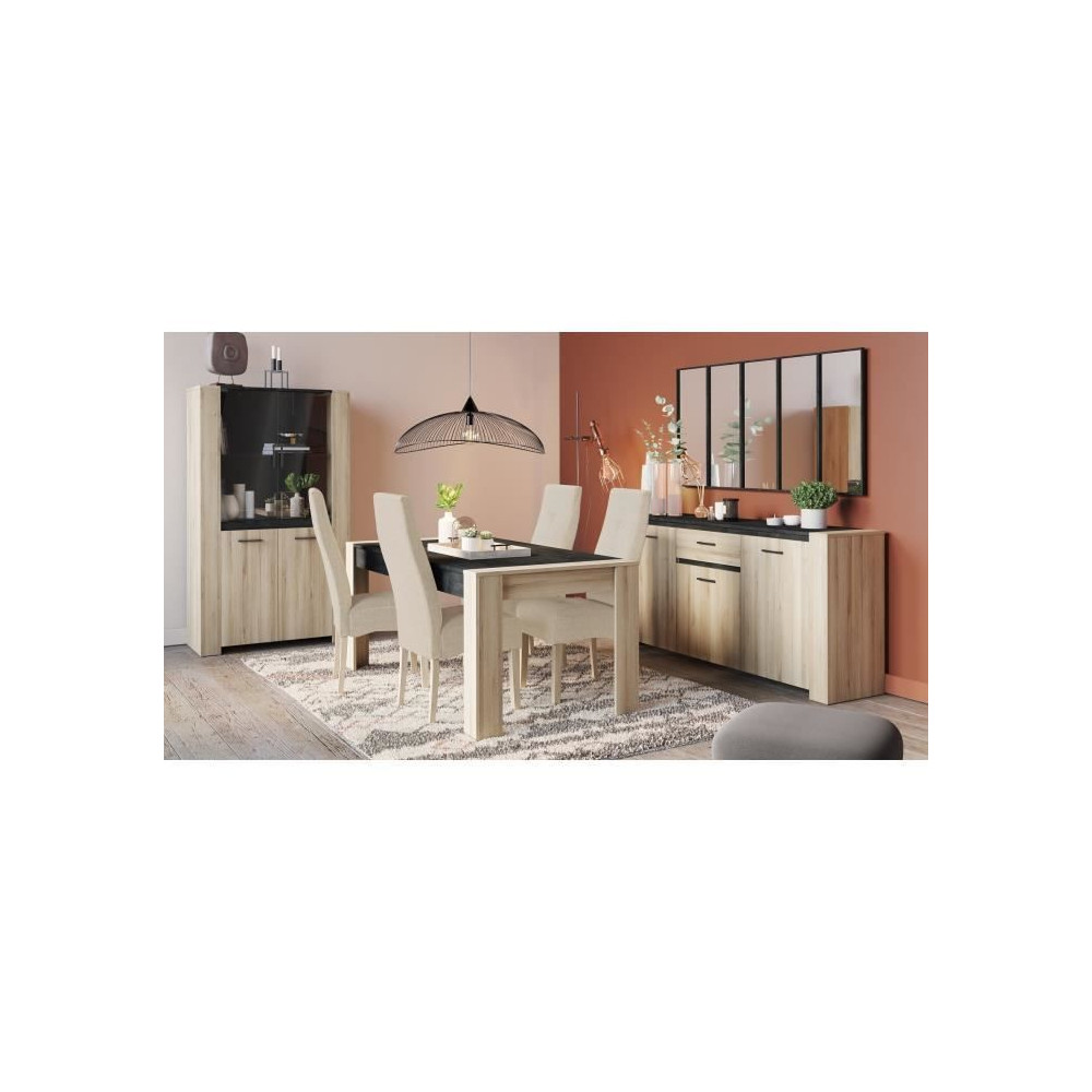 Ensemble Enfilade 4 portes + Vitrine 2 portes + Table L 170 cm SHEFFIE