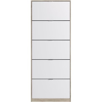 Meuble a chaussures - 5 Portes - Chene et blanc - 75x24x190 cm - Leona