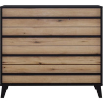 Commode HEKA 4 tiroirs - Décor noir et chene - L100 x P40 x H89 cm -