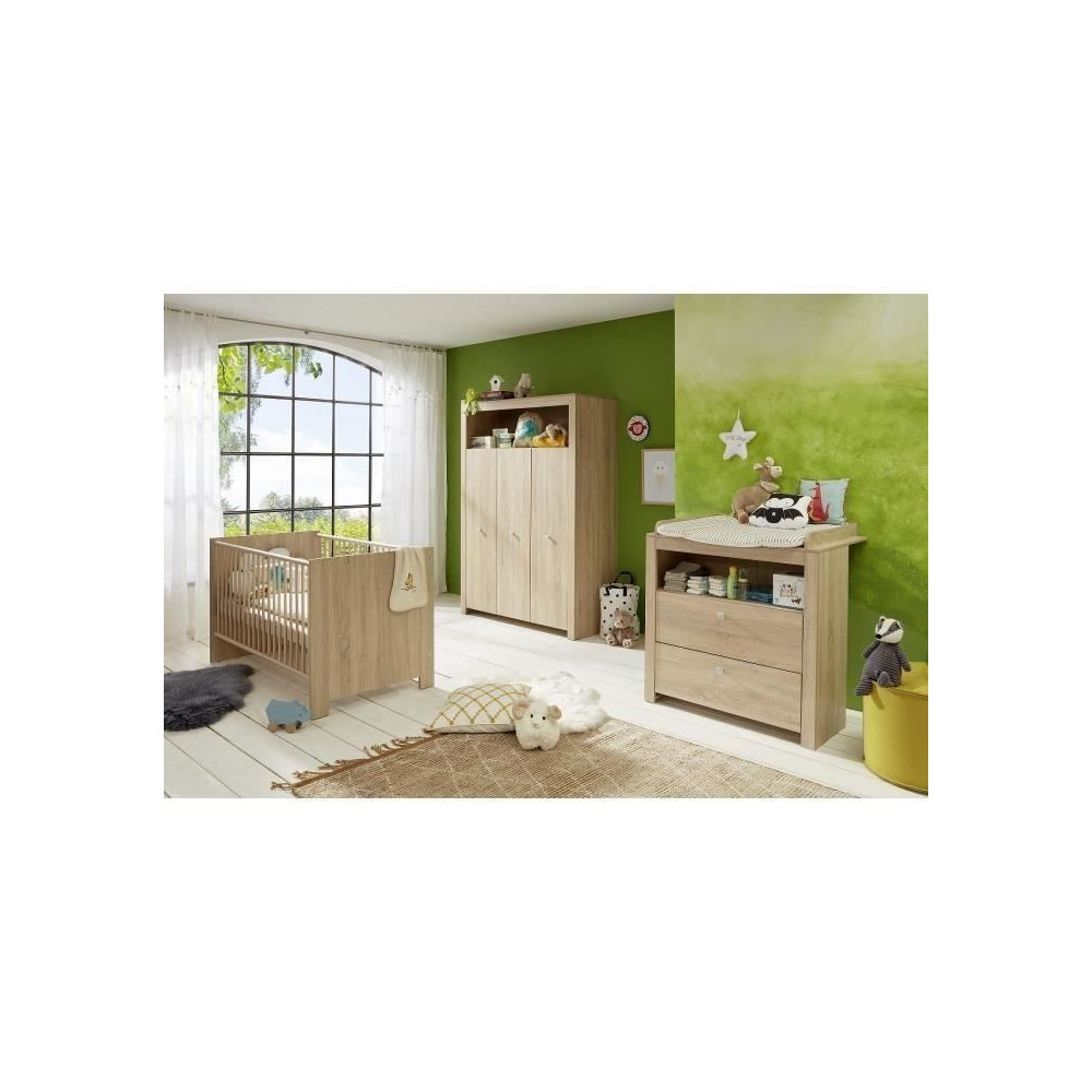 Chambre bébé Trio : Lit 70 x 140 cm + Commode a langer + Armoire OLI