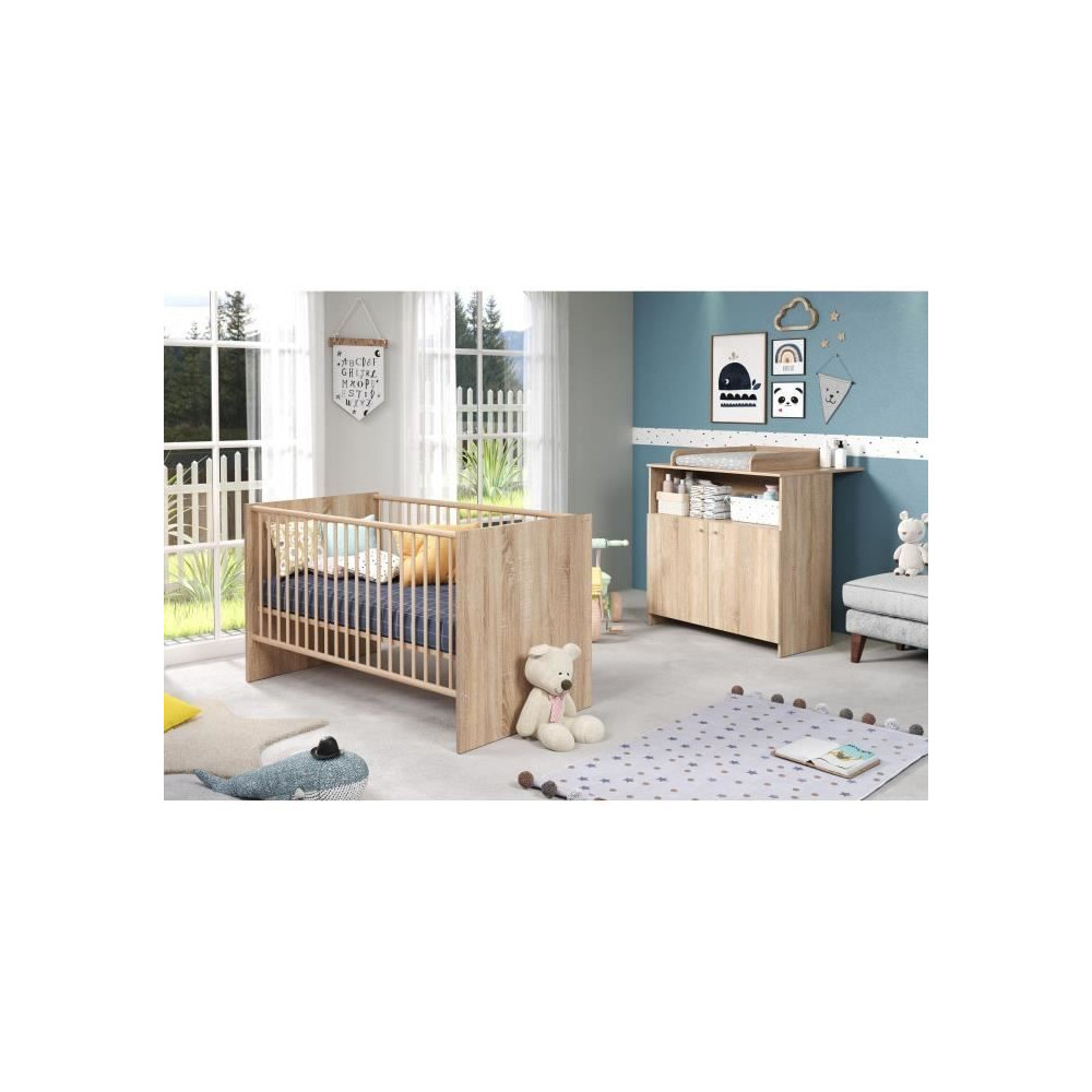Chambre bébé duo NIKO - Lit 70x140 cm + Commode a langer 2 portes -