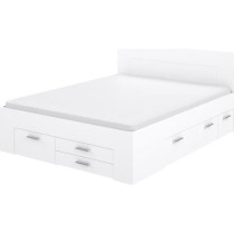 Lit adulte contemporain 160x200 cm - 4 tiroirs - 2 chevets avec niche