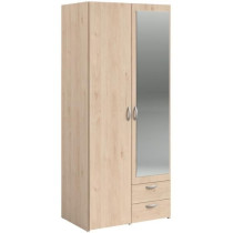 Armoire de chambre - VARIA - Décor chene - 2 portes dont 1 avec miroi