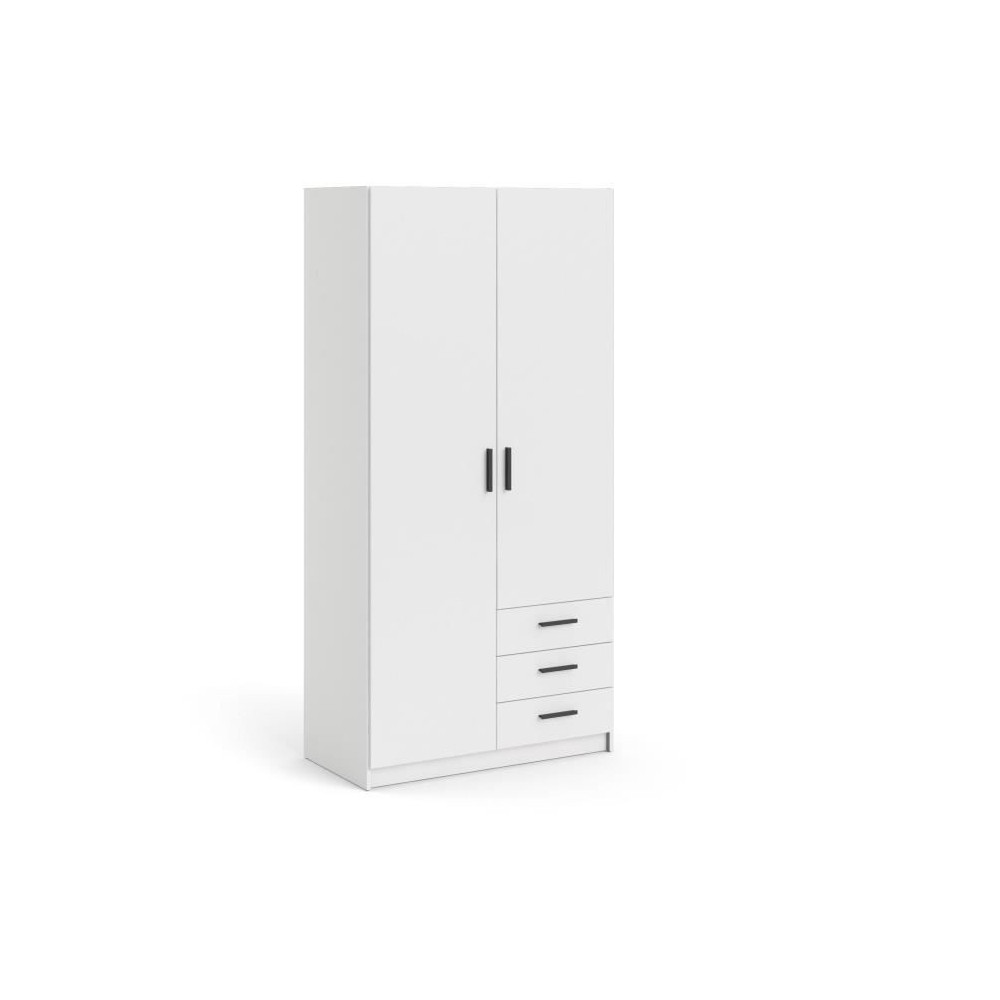 Armoire VEGA - Décor Blanc mat - 2 portes + 3 tiroirs - L 98,5 x P 49