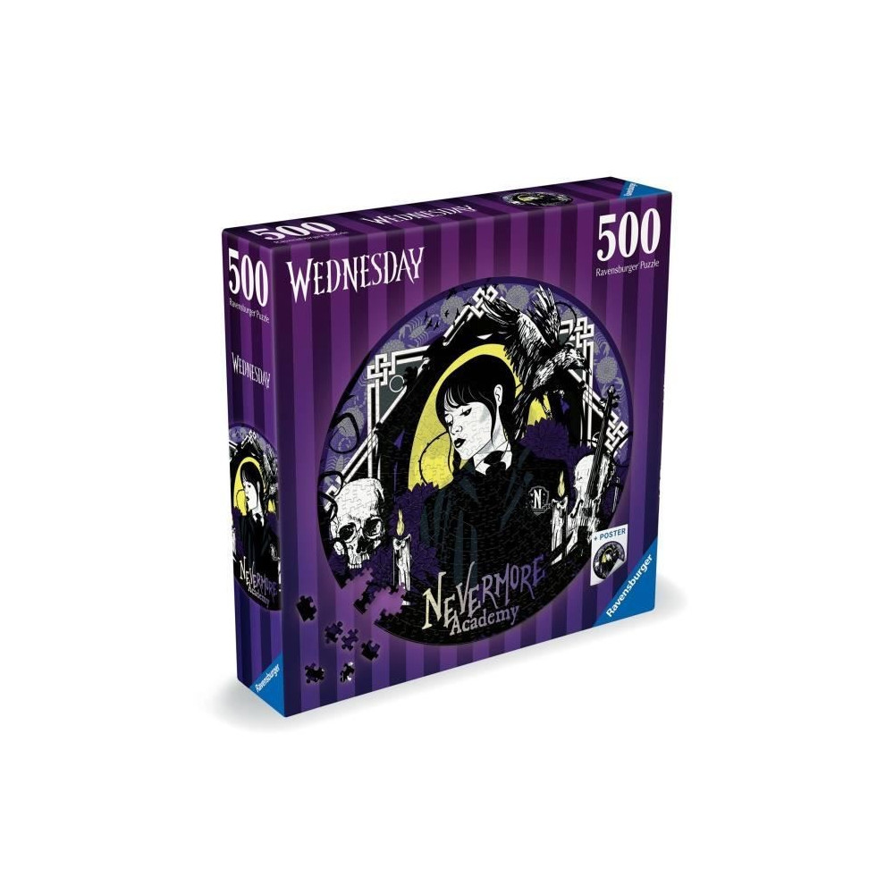 Puzzle rond Ravensburger - Mercredi Adams - 500 pieces - Dessins anim