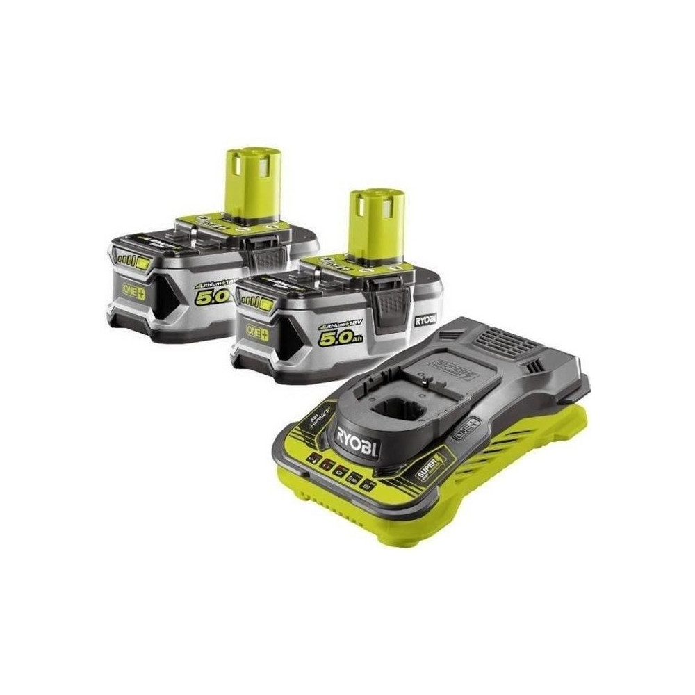 RYOBI - 2 batteries lithium+ 18V ONE+ 5,0 Ah et 1 chargeur ultra rapid