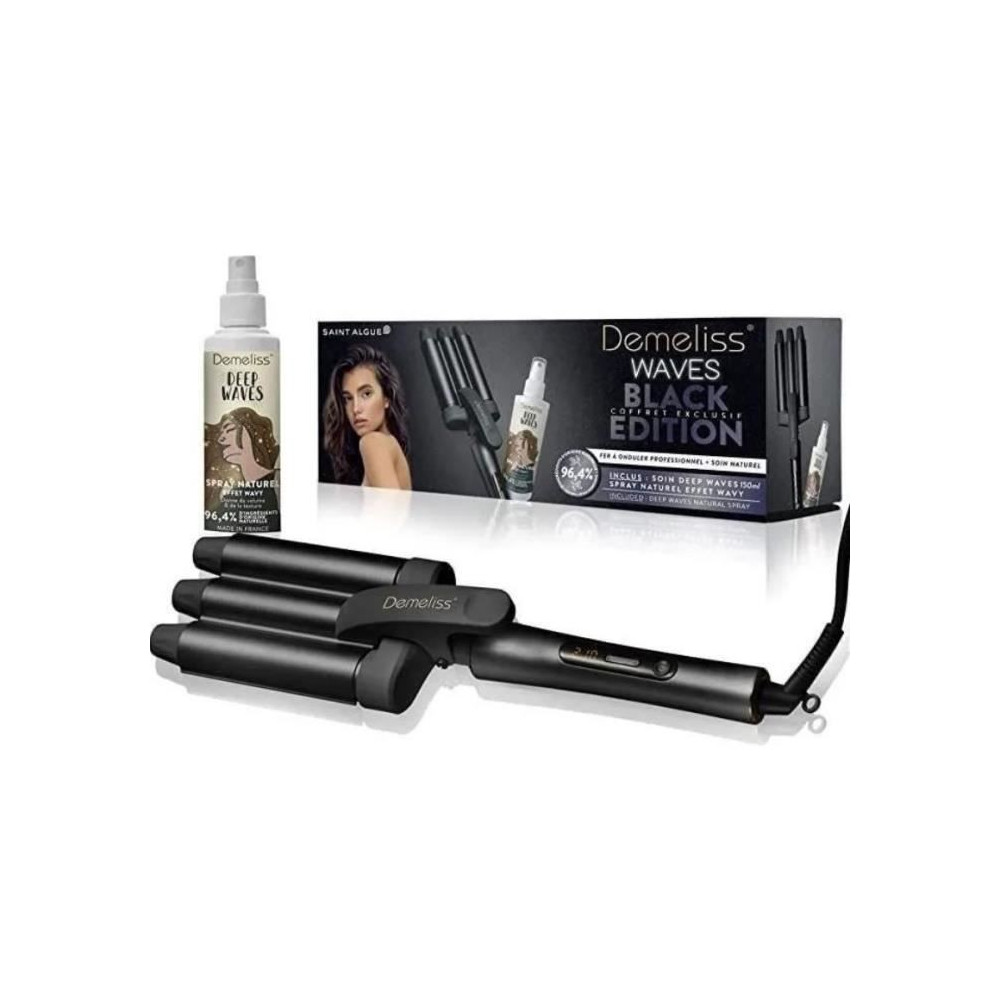 Fer a boucler Saint Algue Coffret DEMELISS WAVEs BLACK + soin spray wa