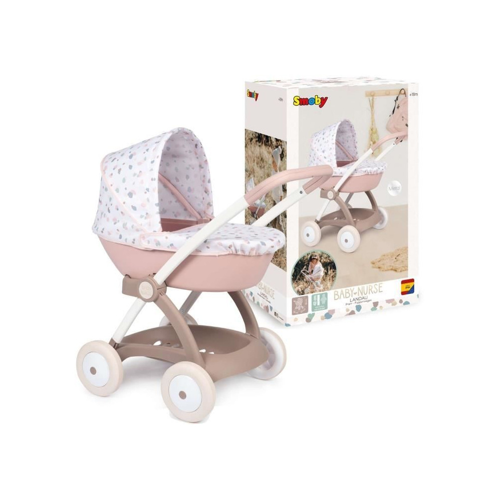 Poussette Landau pour poupée Baby Nurse - Smoby - Avec nacelle et can