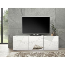 Meuble TV - Blanc laqué brillant avec sérigraphie miroir - L181 x P4
