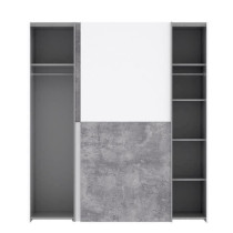 ULOS Armoire 2 portes coulissantes - Décor béton gris clair et blanc