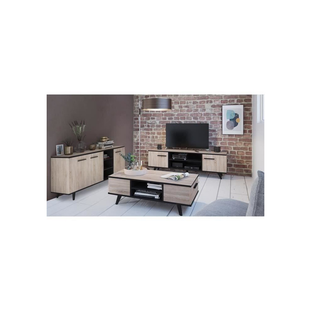 Ensemble meuble TV table basse buffet WAYNE - Mélaminé - Style scand