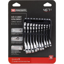 Jeu de 10 clés mixtes - FACOM - 467BS.JP10PB - a cliquet - Courtes -