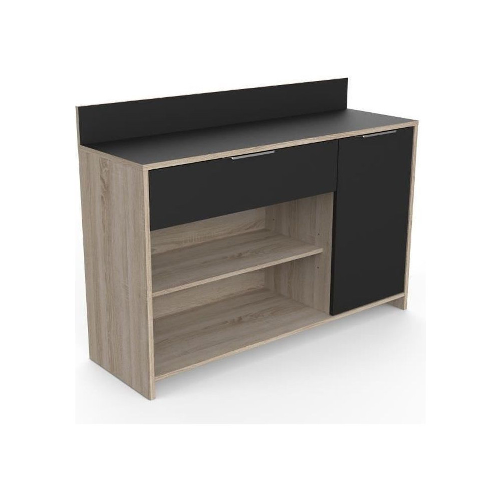 Buffet de cuisine - Décor chene brut et noir - Contemporain - 1 porte