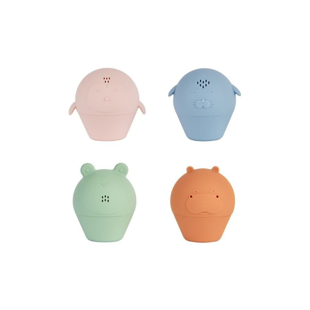 Badabulle Lot de 4 Aspergeurs de bain - Jouets de Bain en Silicone Sou